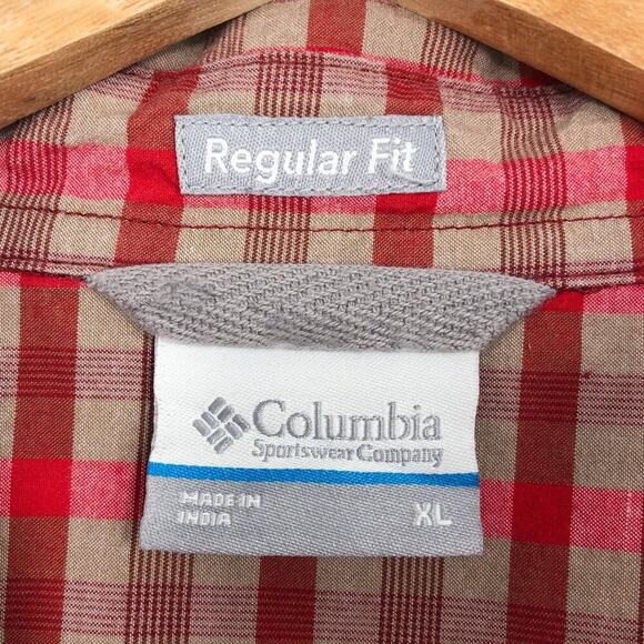 Columbia Short Sleeve Button Down Shirt Plaid Mens Size XL Red & Tan Regular Fit - Picture 9 of 15